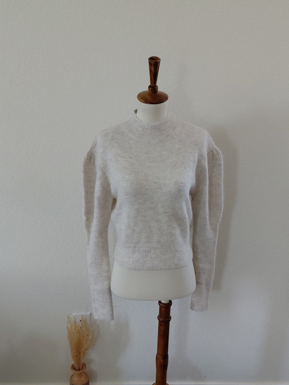 Alpaca-Blend Mockneck Puff Sleeve Sweater